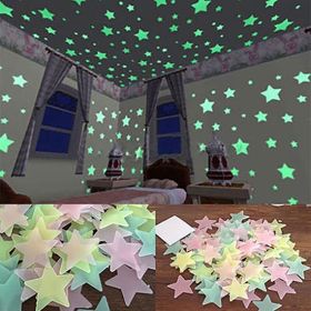 100/40Pcs 3D Glow in the Dark Stars Ceiling Wall Stickers Cute Living Home Decor - Pink - 3.8cm