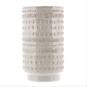 10 Inches Embossed Ceramic Vase; White; DunaWest