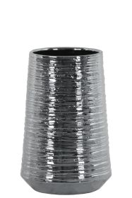 Round Ceramic Vase With Combed Design; Medium; Silver; DunaWest