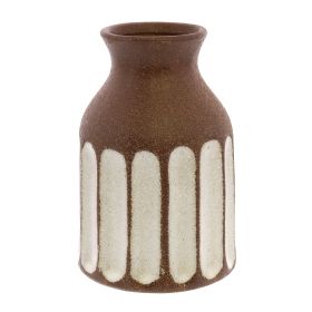 Ceramic Textured Vase with Vertical Stripe Pattern; Brown; DunaWest