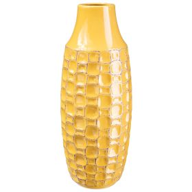 Sienna 12 Inch Tall Ceramic Vase with Handcrafted Cubic Design; Yellow; DunaWest