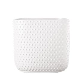 Tia 10 Inch Oval Ceramic Vase with Dotted Pattern; White; DunaWest