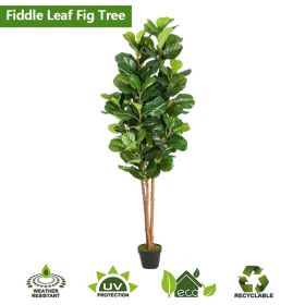 FCH 6FT Solid Wood 156 Leaves Truncated Piano Leaf Banyan Simulation Tree Green
