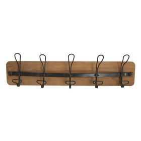 DunaWest 26 Inch Rustic Wood Indoor Outdoor 5 Wall Hooks, Brown