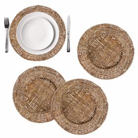 Set of 4 Round Woven Rustic Dinnerware Charger Plates for Tableware