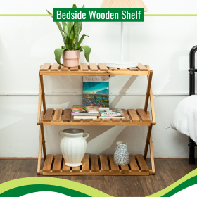 Acacia 3 Tiers Wooden Plants Stand Foldable Shoe Rack Multipurpose Shelf Perfect Idea For Living Room; Bedroom; Hallway; Bathroom Natural Color.