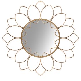 DunaWest Round Metal Decor Wall Mirror with Oval Motif, Brown and Gold