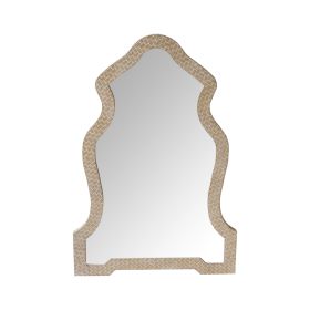 DunaWest Scalloped Top Wooden Framed Wall Mirror with Geometric Texture, Brown