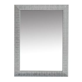 DunaWest Wood Encased Wall Mirror with Striped Motif Edges and Shimmering Leaf, Gray