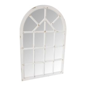 DunaWest Arched Farmhouse Windowpane Wood Encased Wall Mirror, Antique White