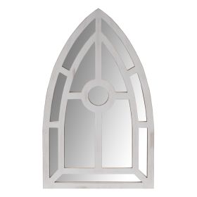 DunaWest Arched Window Pane Wooden Wall Mirror with Trimmed Details, Silver