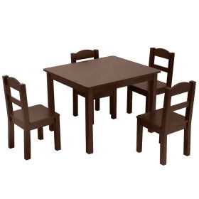 Wooden Farmhouse Table & 4 Chairs Set, Children's Furniture for Arts and Activity, Espresso, Gift for Ages 3-8   YJ