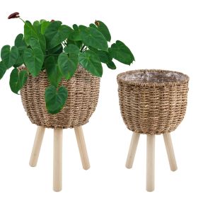 Wicker Planter Basket w Removable Legs for Indoor and Outdoor - All Weather Woven Flower Pots Cover , Planter Pot Container - Plant Stand
