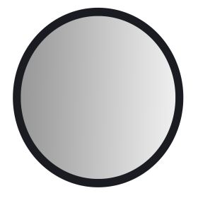 DunaWest 28 Inch Round Wooden Floating Beveled Wall Mirror, Black