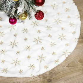Christmas Tree Skirt Plush Floor Fur Mat Party Home Decor Xmas Gift w/ Snowflake
