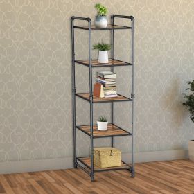 5 Tier Metal Frame Plant Stand with Adjustable Shelves; Brown and Black; DunaWest