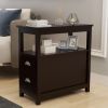 End Table Narrow Nightstand With Two Drawers And Open Shelf-Brown  - brown
