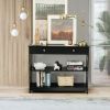 Console Table 3-Tier with Drawer and Storage Shelves - black