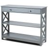 Console Table 3-Tier with Drawer and Storage Shelves - gray
