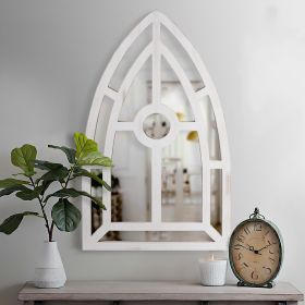 Arched Window Pane Wooden Wall Mirror with Trimmed Details; Silver; DunaWest
