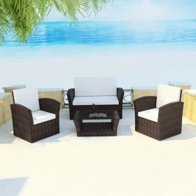 vidaXL 4 Piece Patio lounge set with Cushions Poly Rattan Brown