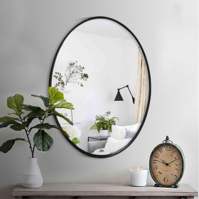 Oval Metal Wall Mirror with Framed Edges and Wooden Backing; Black; DunaWest