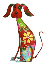 17 Inch Decorative Metal Dog Sculpture; Multicolor