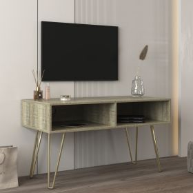 Modern Design TV stand stable Metal Legs with 2 open shelves to put TV; DVD; router; books; and small ornaments; Grey