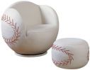 All Star 2Pc Pack Chair & Ottoman, Baseball: White - 05528