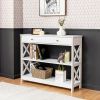 Console Table 3-Tier with Drawer and Storage Shelves - white