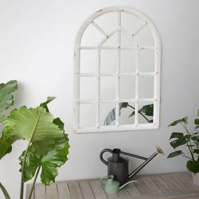 Arched Farmhouse Windowpane Wood Encased Wall Mirror; Antique White; DunaWest