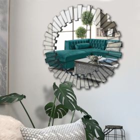 32 Inch Contemporary Floating Wall Mirror with Designer Frame; Silver; DunaWest