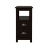 End Table Narrow Nightstand With Two Drawers And Open Shelf-Brown  - brown