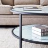 Glass coffee table with large storage space - black+Glass(marble pattern)