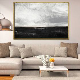 Hand Painted Abstract Oil Painting Black White Textured Abstract Wall Art Picture Living Room Bedroom Wall Decor Frameless (size: 100x150cm)