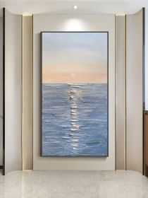 Handmade Canvas Oil Painting Interior Decoration Salon Sea Dawn Modern Art Mural Living Room Bedroom Office Hotel Hanging Poster (size: 70x140cm)