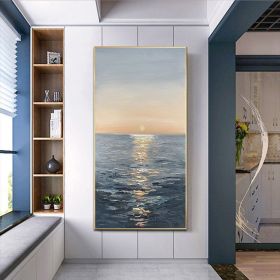 Handmade Canvas Oil Painting Interior Decoration Sea Sunset Modern Art Mural Living Room Bedroom Office Hotel Poster (size: 40x80cm)