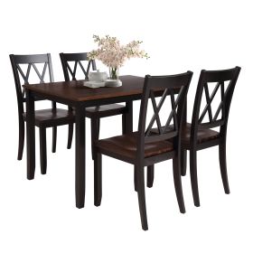 Dining Table Set Home Kitchen Table and Chairs Wood Dining Set (Color: Black)