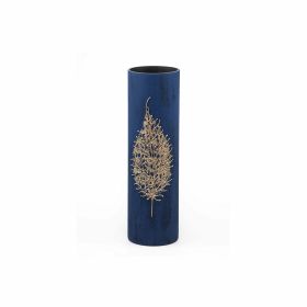 Gold leaf decorated glass vase | Glass vase for flowers | Cylinder Vase | Interior Design | Home Decor | Large Floor Vase 16 inch (Color: Blue, Height, Mm: 400)