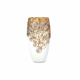 Handpainted Glass Vase for Flowers | Painted Art Glass Oval Vase | Interior Design Home Room Decor | Table vase 12 in (Color: Gold, Height, Mm: 300)