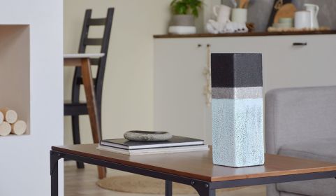 Stone imitation glass vase | Table vase 12 inch | Handpainted vase for flowers | Art Glass Square Vase | Interior Design | Home Decor (Color: Blue, Height, Mm: 300)