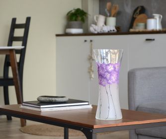 Handpainted Glass Vase | Painted Art Glass Vase | Interior Design Home Decor | Table vase 12 inch (Color: Violet, Height, Mm: 300)