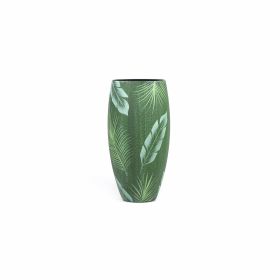 Handpainted Glass Vase for Flowers | Tropical theme | Painted Art Glass Oval Vase | Interior Design Home Room Decor | Table vase 12 inch (Color: Green, Height, Mm: 300)