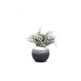 Handpainted Glass Vase for Flowers | Painted Art Glass Round Waves Vase | Interior Design Home Room Decor | Table vase 6 inch (Color: Black, Height, Mm: 180)