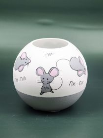 Handpainted Glass Vase for Flowers | Mouse Art Glass Round Vase | Interior Design Home Room Decor | Table vase 6 inch (Color: Gray, Height, Mm: 180)