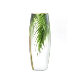 Tropical flower | Ikebana Floor Vase | Large Handpainted Glass Vase for Flowers | Room Decor | Floor Vase 16 inch (Color: Green, Height, Mm: 400)