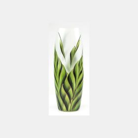 Tropical leaves | Ikebana Floor Vase | Large Handpainted Glass Vase for Flowers | Room Decor | Floor Vase 16 inch (Color: Green, Height, Mm: 400)