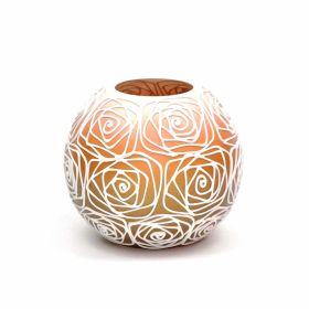 Handpainted Glass Vase for Flowers | Painted Orange Art Glass Round Vase | Interior Design Home Room Decor | Table vase 6 inch (Color: Orange, Height, Mm: 180)