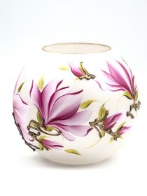 Handpainted Glass Vase | Painted Pink Flowers Art Glass Round Vase | Interior Design Home Room Decor | Table vase 6 inch (Color: Pink, Height, Mm: 180)