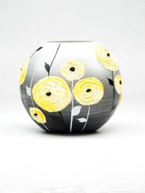 Handpainted Glass Vase for Flowers | Painted Art Glass Yellow Round Bubble Vase | Interior Design Home Room Decor | Table vase 6 inch (Color: Gray, Height, Mm: 180)